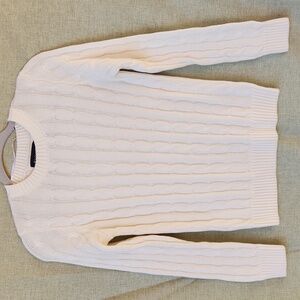 Piombo Women's Cream Cable Knit Crewneck Sweater